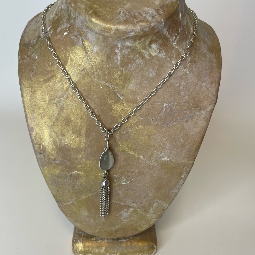 Elegant Silver Chain Necklace with Moonstone Tassel Pendant